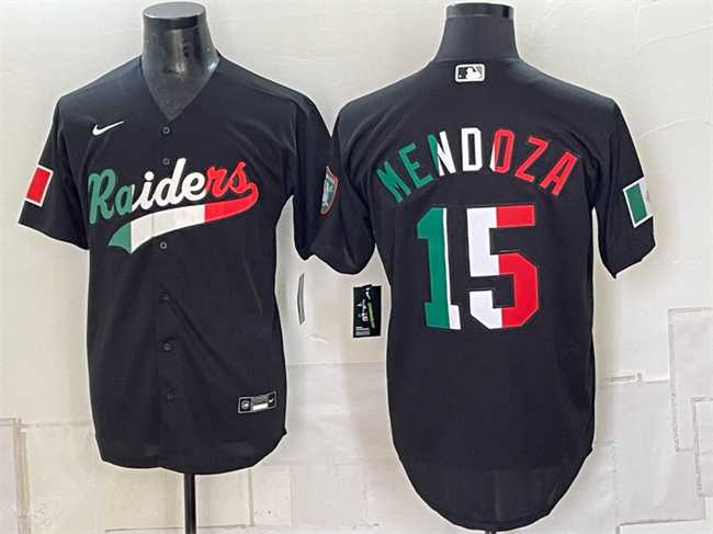 Men's Las Vegas Raiders #15 Fernando Mendoza Black Mexico Cool Base Stitched Baseball Jersey